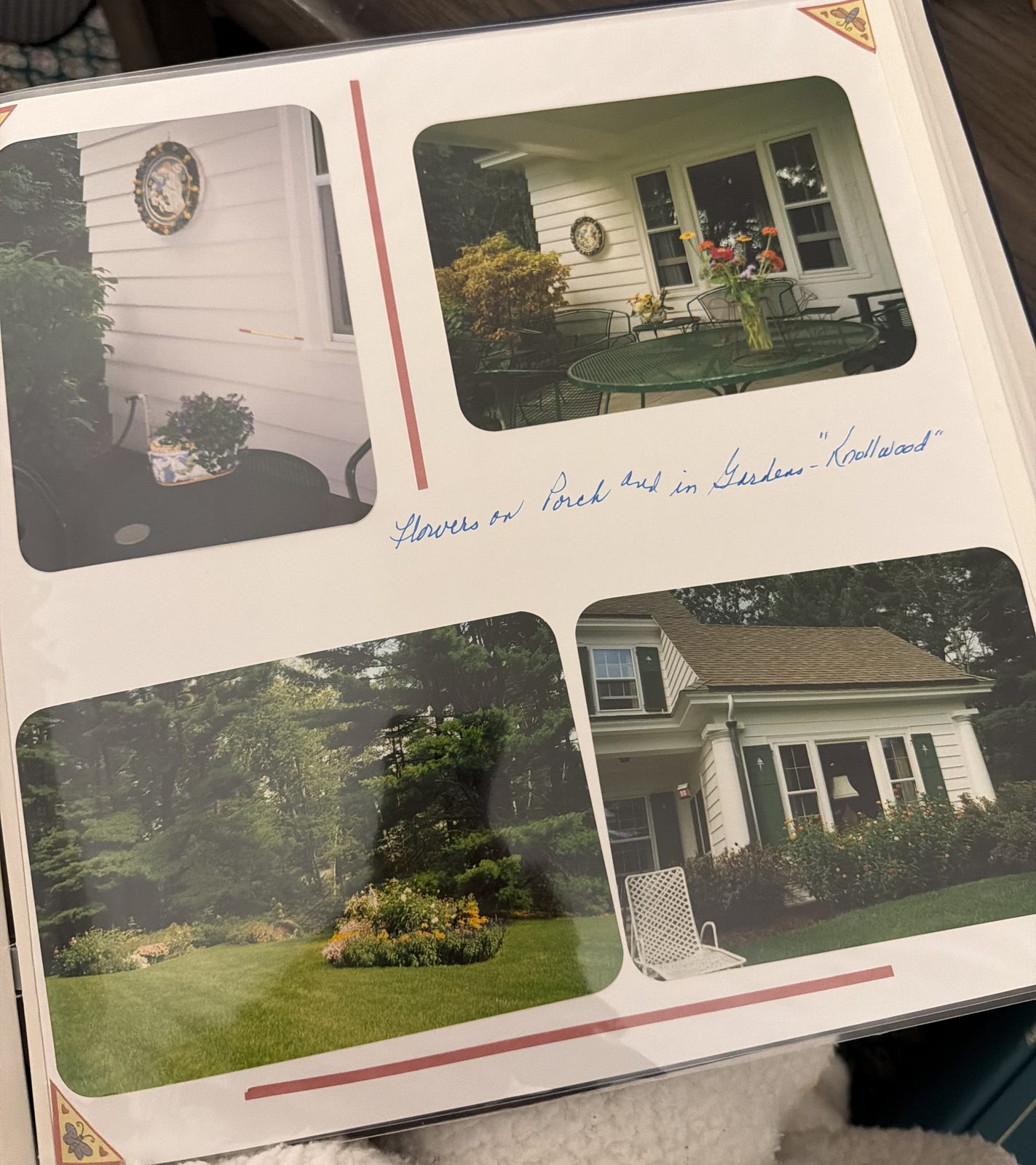 A page from the family photo album: flowers on the porch and in the gardens at Knollwood